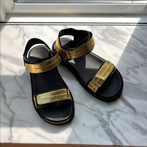 The Row Gold and Black Sandals with Metallic Straps